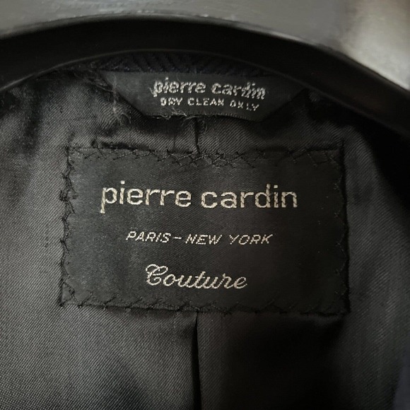 VTG Pierre Cardin Couture Mens Long Wool Top Dress Coat Overcoat Navy Blue - Picture 2 of 12